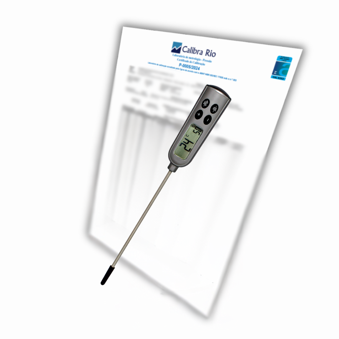 Termômetro Tipo Espeto Digital de -50°C a 300°C com Haste de 145 mm - 9791 Plus - INCOTERM - com Certificado de Calibração com Selo de Acreditação (RBC)