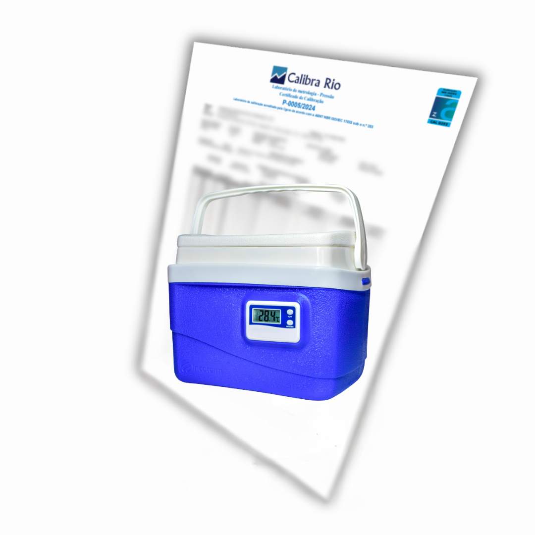 Caixa Térmica 5L Incoterm com Termômetro Indicador Digital com Certificado de Calibração com Selo de Acreditação RBC