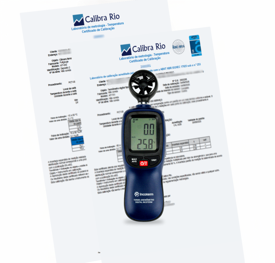 Termo-Anemômetro Digital Incoterm TAN-110 com 2 Certificados de Calibração