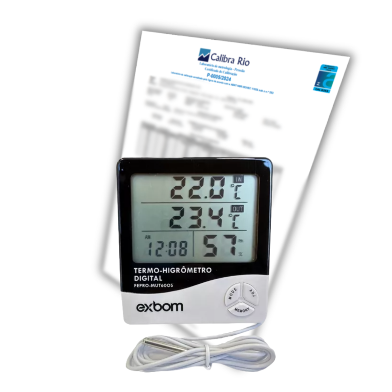 Termo-Higrômetro Digital Exbom FEPRO-MUT600S de -50ºC a 70ºC - Acompanha Certificado de Calibração Com Selo de Acreditação RBC