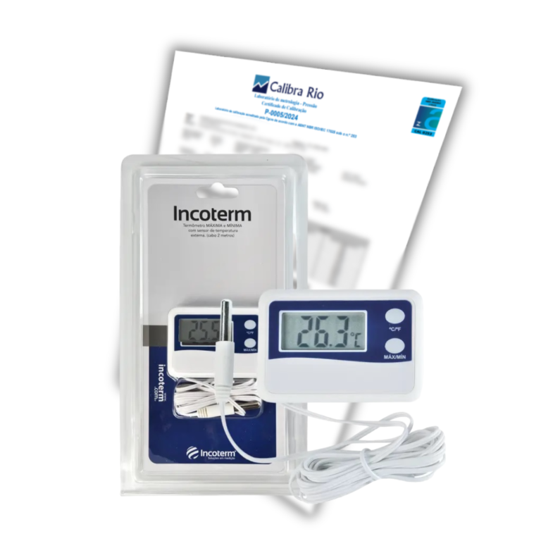 Termômetro Digital Com Máxima e Mínima de -50ºC a +70ºC - Incoterm - Acompanha Certificado de Calibração Com Selo de Acreditação RBC